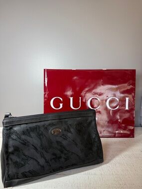 Gucci Vintage Black Textured Wristlet Clutch